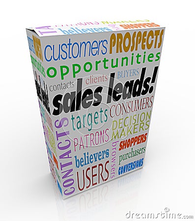 Sales Leads Box Package New Customers Prospects Competitive Advantage Stock Photo