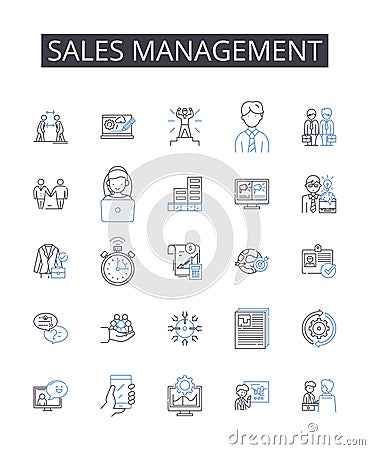 Sales management line icons collection. Masculine, Potent, Dominant, Robust, Vigorous, Dynamic, Forceful vector and Vector Illustration