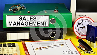 Sales management. Text label on the folder office of the Registrar. Stock Photo