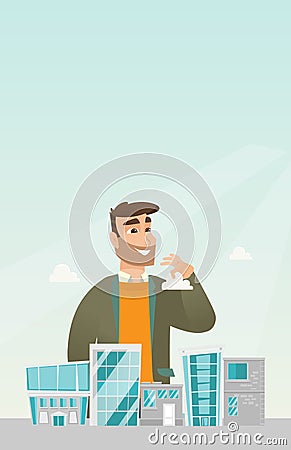 Sales manager presenting city model. Vector Illustration