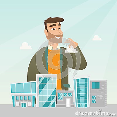 Sales manager presenting city model. Vector Illustration