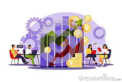 Sales managers. Growth chart. Sales growth sales promotion and operations concept. Vector illustration. Flat Vector Illustration