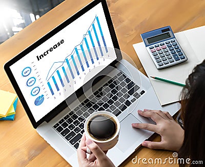 Sales Many charts and graphs Business Increase Revenue Shares Co Stock Photo