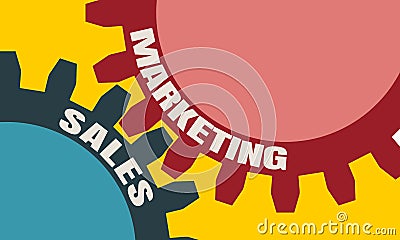 Sales and Marketing text on the Gears. Vector Illustration