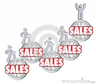 Sales Over Time Selling Products Achieving Reaching Top Quota Stock Photo