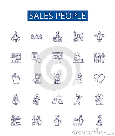 Sales people line icons signs set. Design collection of Salespeople, Sellers, Vendors, Brokers, Representatives Vector Illustration