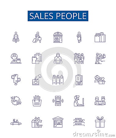 Sales people line icons signs set. Design collection of Salespeople, Sellers, Vendors, Brokers, Representatives Vector Illustration