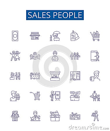 Sales people line icons signs set. Design collection of Salespeople, Sellers, Vendors, Brokers, Representatives Vector Illustration