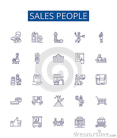 Sales people line icons signs set. Design collection of Salespeople, Sellers, Vendors, Brokers, Representatives Vector Illustration