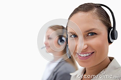 Sales persons using headsets Stock Photo