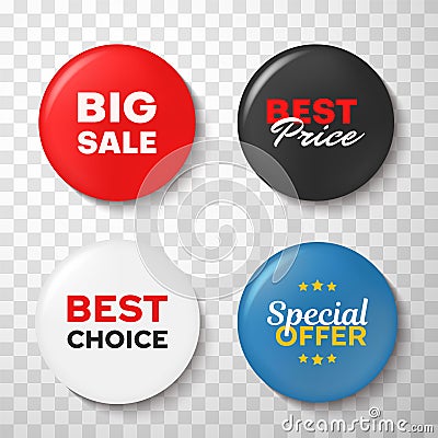 Sales pin badges, best sale, choice, price and offer text Vector Illustration