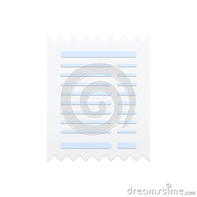 Sales receipt 3d icon. Paper pay slip with jagged ends Vector Illustration