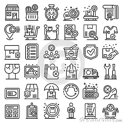 After sales service icons set, outline style Vector Illustration