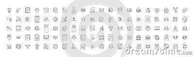 Sales strategy line icons collection. Targeting, Segmentation, Positioning, Differentiation, Prospecting, Closing Vector Illustration
