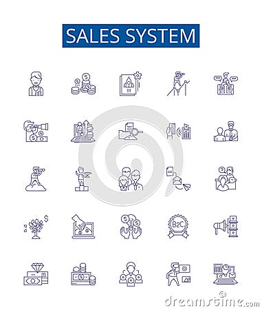 Sales system line icons signs set. Design collection of Sale, System, Automation, Management, Tracking, Forecasting Vector Illustration