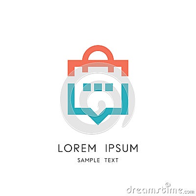 Sales technology - shopping bag and chat logo Vector Illustration