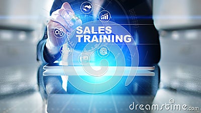Sales training, business development and financial growth concept on virtual screen. Stock Photo