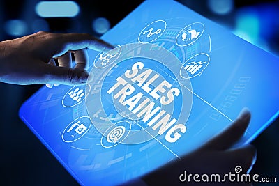 Sales training, business development and financial growth concept on virtual screen. Stock Photo