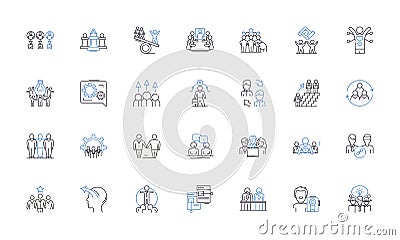 Sales training line icons collection. Prospecting, Negotiation, Pitching, Closing, Objection-handling, Pipeline, Follow Vector Illustration