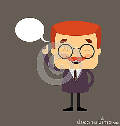 Salesman Boss Guy - Smiling and Pointing to Speech Bubble Stock Photo