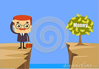 Salesman Boss Guy - Thinking How to Reach Close to Money Plant Stock Photo