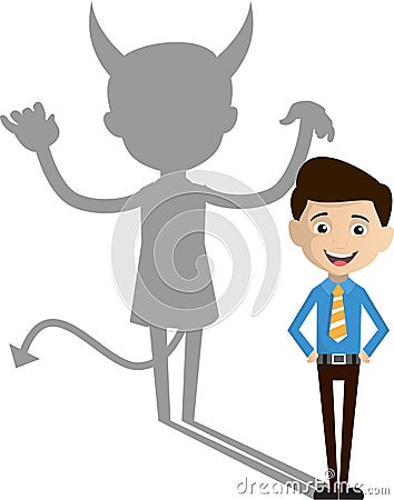 Salesman Employee - Devil person Standing with Fake Smile Stock Photo
