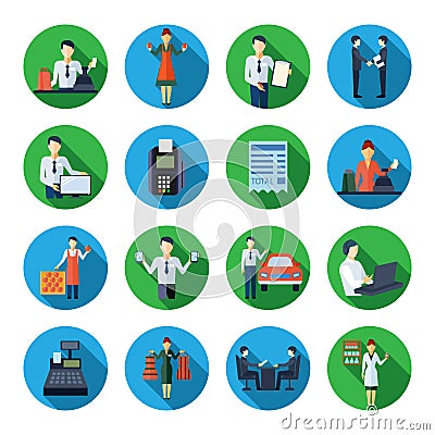 Salesman flat round icons set Vector Illustration