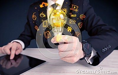 Salesman promoting his bright ideas Cartoon Illustration