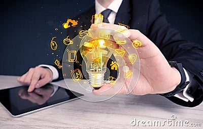 Salesman promoting his bright ideas Cartoon Illustration