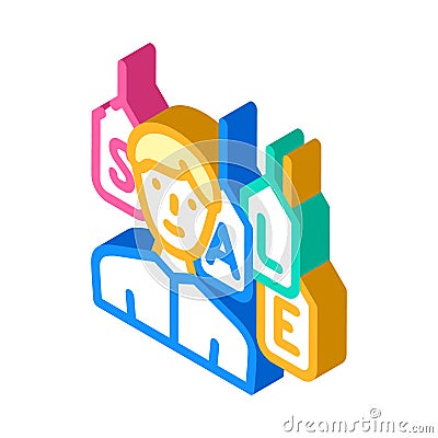 salesman shop season discount isometric icon vector illustration Vector Illustration