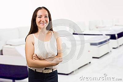 Welcome to my mattresses store Stock Photo