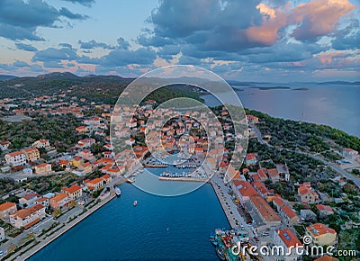 Sali on Dugi Otok bathed in the warm glow of a sunrise Editorial Stock Photo