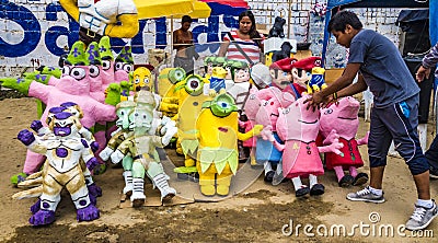 Salinas, Ecuador / December 31, 2015 - Manijotes, or paper mache manniquins are made to be burned at midnight on New Years Eve Editorial Stock Photo