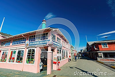 Sunny exterior view of the Harbor House Editorial Stock Photo