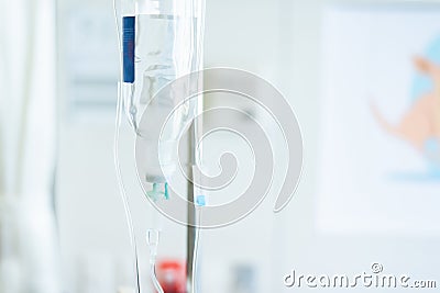 saline solution fluid bag in room Stock Photo