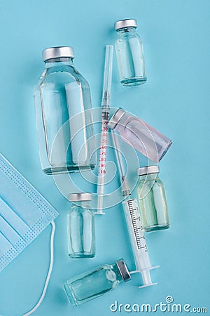 Saline solution and injectable medicines Stock Photo