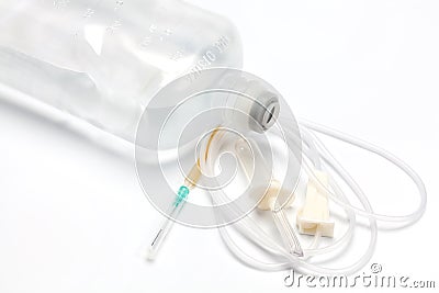 Saline solution set air-vent white background Stock Photo