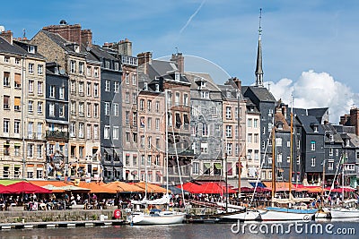 Sailing boats in old medieval harbor Honfleur, France Editorial Stock Photo