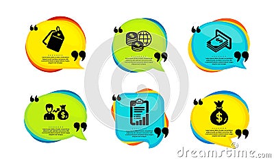 Sallary, World money and Sale tags icons set. Checklist, Atm money signs. Vector Vector Illustration