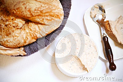 Salmon cheese spread with bread, snack or breakfast Stock Photo