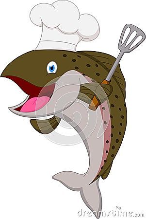 Salmon chef fish cartoon Vector Illustration