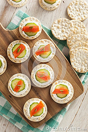 Salmon and Cracker Hor D'oeuvres Stock Photo