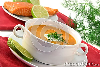 Salmon cream soup Stock Photo