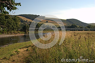 salmon fishing by chainbridge on River Tweed at Melrose Stock Photo