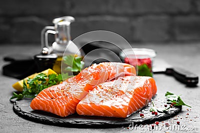 Salmon. Fresh salmon fish. Raw salmon fish fillet Stock Photo