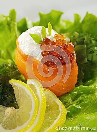 Salmon Gunkan Sushi Stock Photo