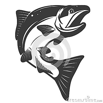 Salmon icon isolated on white background. Seafood. Design elements for menu, poster, emblem, sign. Vector monochrome illustration Vector Illustration