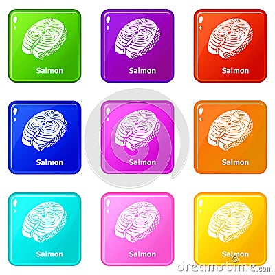 Salmon icons set 9 color collection Vector Illustration