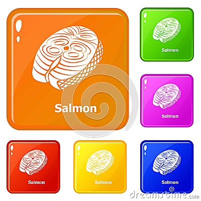 Salmon icons set vector color Vector Illustration