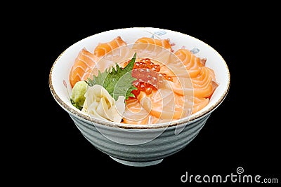 Salmon and ikura Chirashi sashimi of fresh raw Salmon and roe on rice of Japanese tradition food restaurant Stock Photo